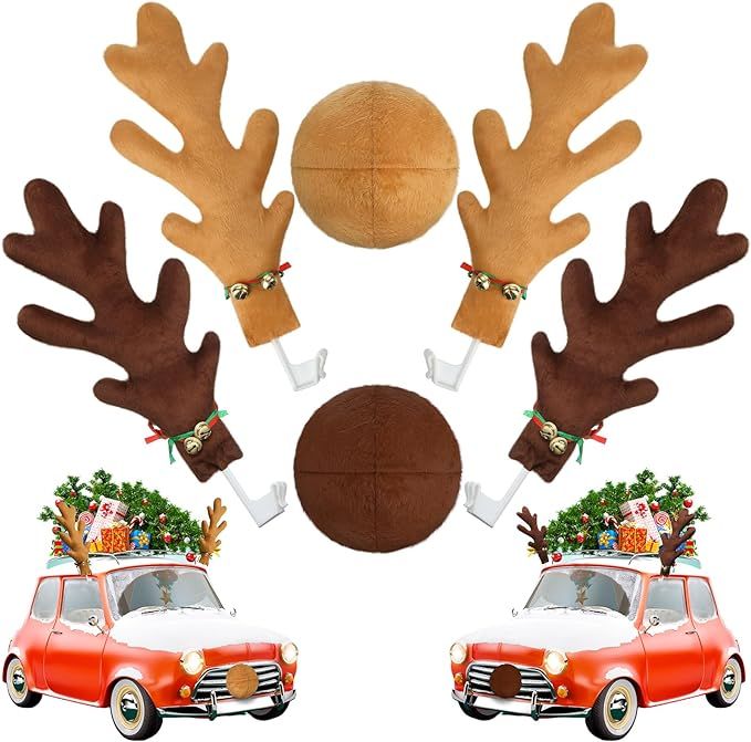 Poen Set of 6 Car Reindeer Antlers and Nose, Christmas Reindeer Car Kit Vehicle Xmas Car Accessor... | Amazon (US)
