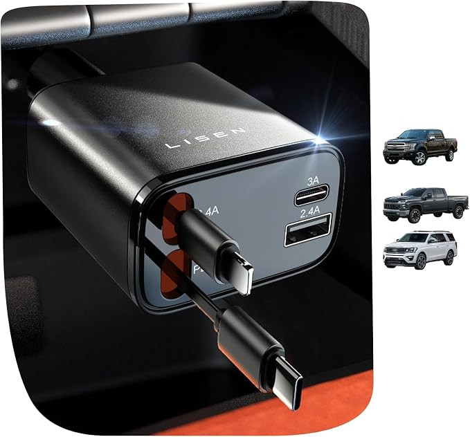 LISEN Retractable Car Charger, [2026 Upgrade 50 inch ] Long 4 in 1 Retractable Cable Car Charger,... | Amazon (US)
