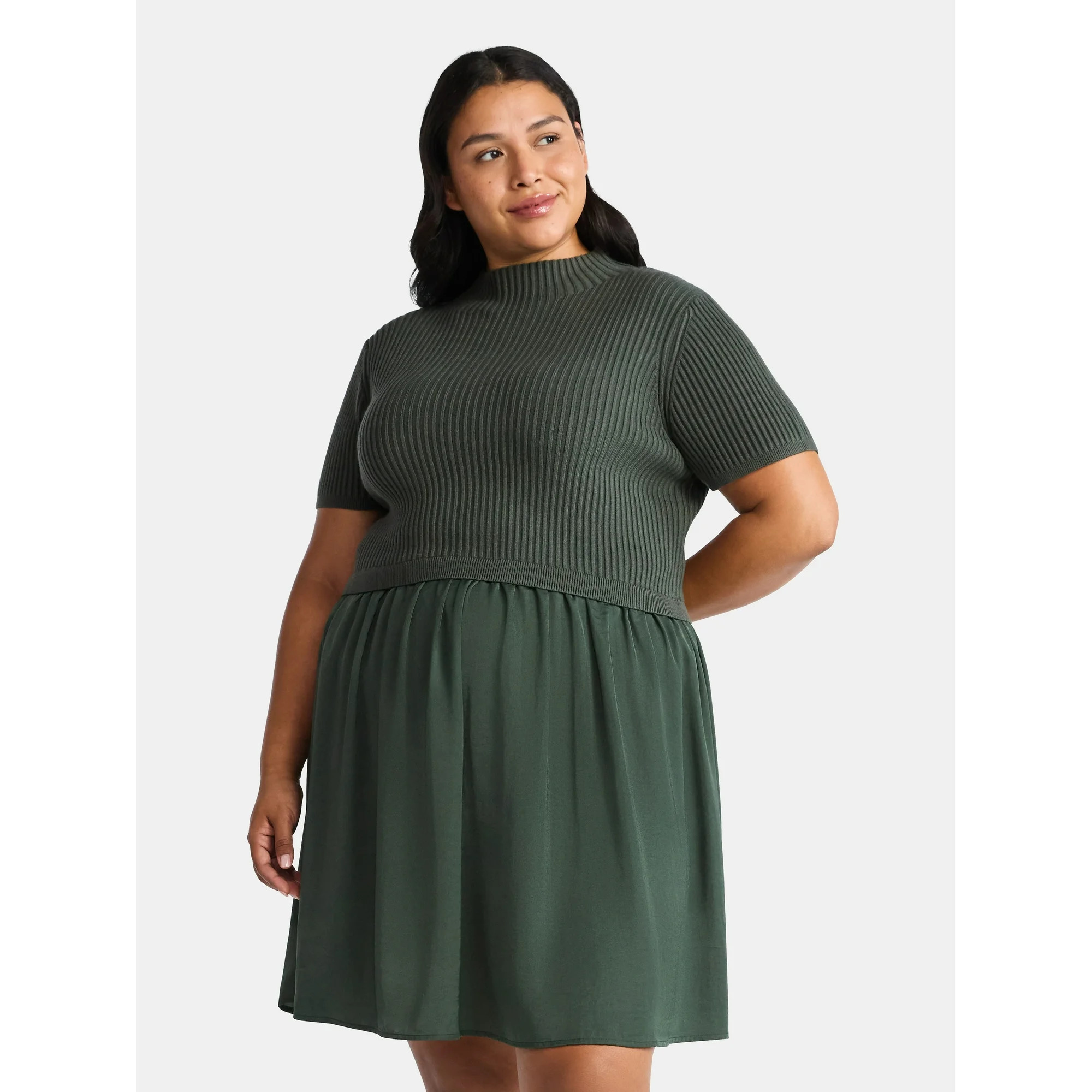 Terra & Sky Women's Plus Short Sleeve Mini Mixed Media Dress, Sizes 0X-5X | Walmart (US)