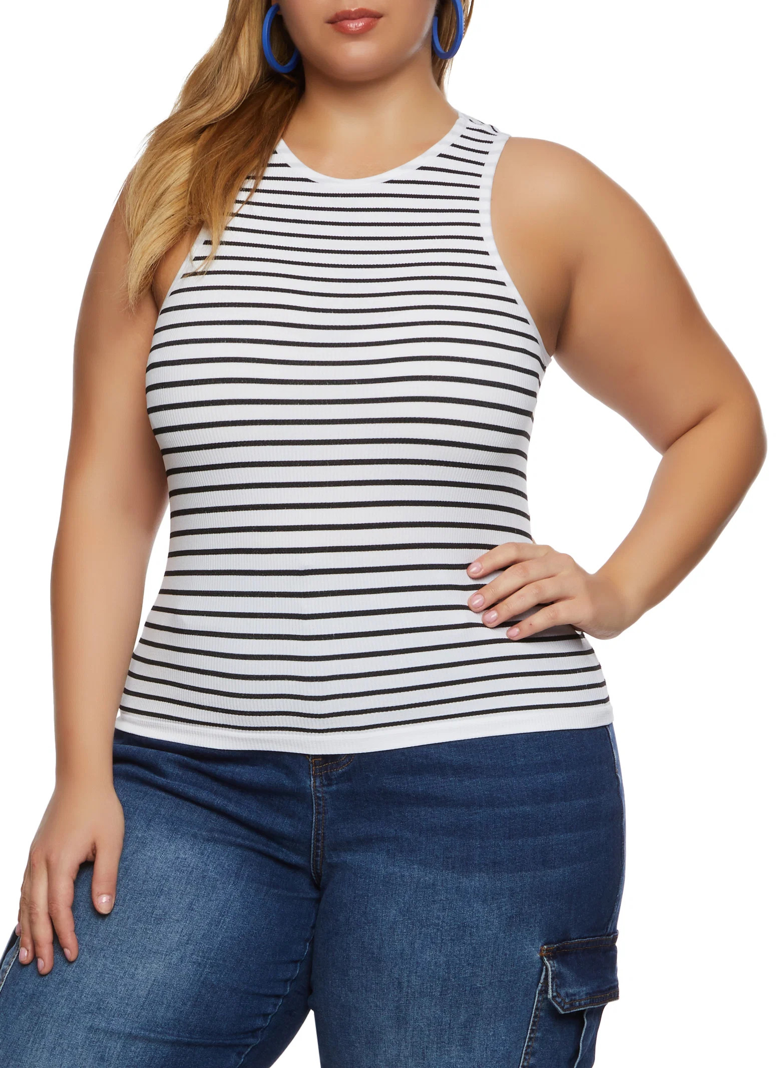 Plus Size Rib Knit Stripe Tank Top | Rainbow Shops