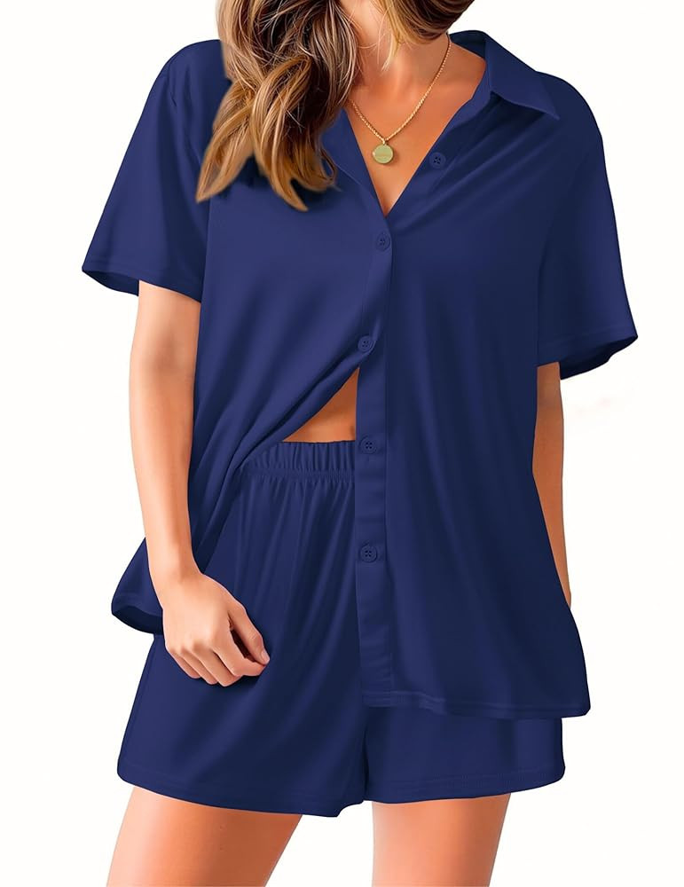 Ekouaer Pajama for Women Set Short Sleeve Button Down Pajamas Sets Soft Lounge Sets for Women Sle... | Amazon (US)