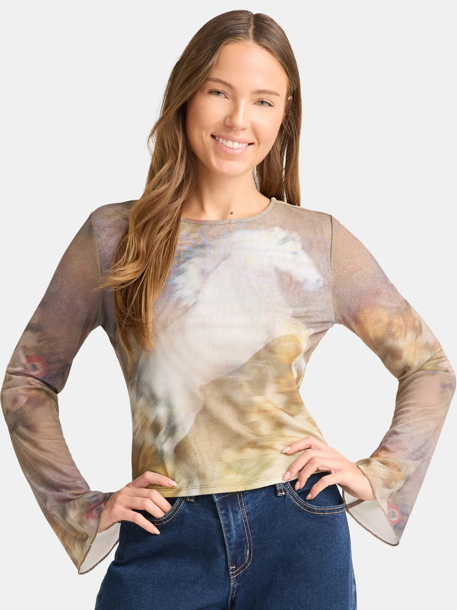 Madden NYC LS Mesh Top, Womens | Walmart (US)