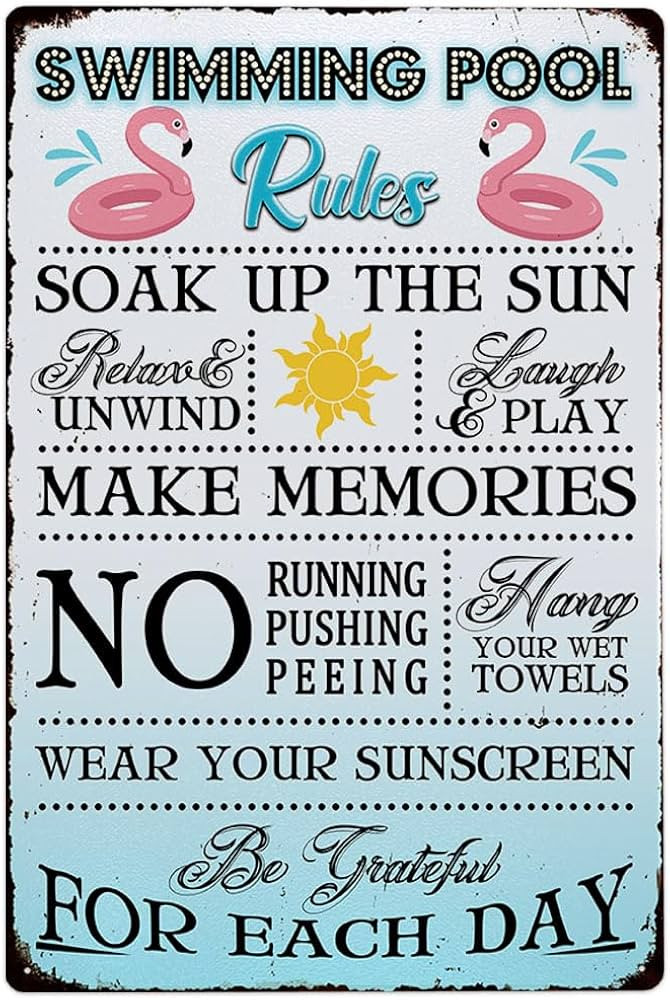 Swimming Pool Rules Sign Swimming Pool Funny Metal Signs Decor for Indoor Outdoor Use 12x8 Inch D... | Amazon (US)