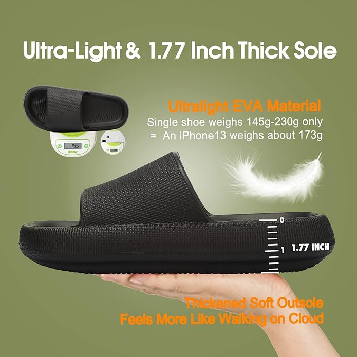 EQUICK Cloud Slides Pillow Slippers for Women and Men | Shower Slippers Bathroom Sandals | Ultra ... | Amazon (US)