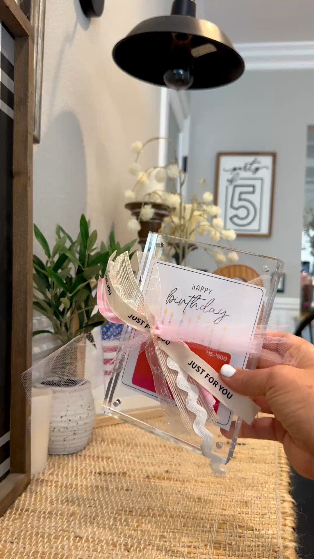The cutest & easiest way to gift a gift card for every occasion! We have digital prints for every occasion. Print from home, cute out & use tape to attach your gift card. Add into the clear frame, top with ribbons & you are set! Join me for more affordable gift ideas🩷🎉🥳

#LTKstorytime #LTKSeasonal #LTKHome