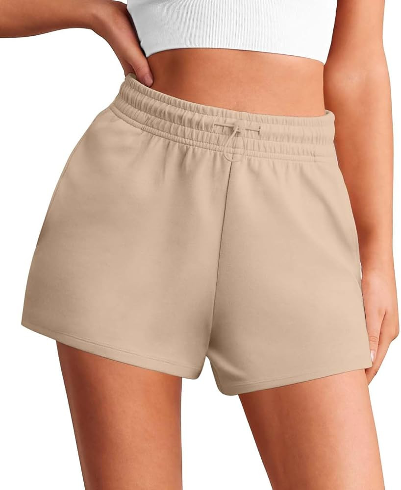PINSPARK Sweat Shorts Women Lounge Athletic Short High Waisted Summer Sweatshorts Drawstring with... | Amazon (US)