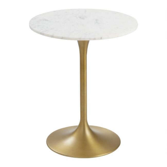 Round White Marble Top Divya Tulip Accent Table | World Market