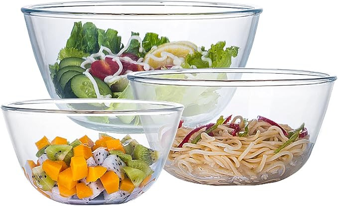 Glass Mixing Bowl Set for Baking 3-Piece Salad Bowl Set (1qt, 2.5qt, 4.2qt), High Brosilicate Lar... | Amazon (US)
