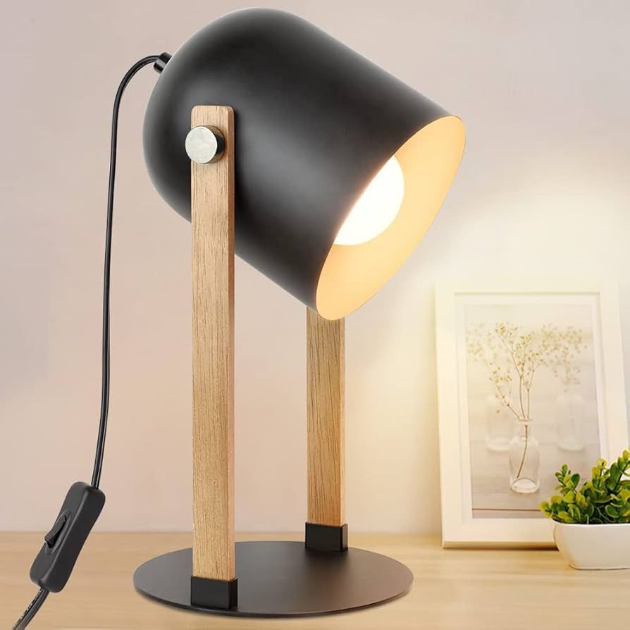 Depuley Modern Table lamp, Small Bedside Lamp with Wood and Metal, 360°Rotatable Retro Desk Lamp... | Amazon (US)