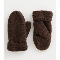 Dark Brown Borg Mittens New Look | New Look (UK)