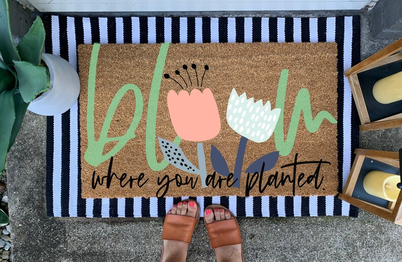 Bloom where you are planted doormat, customized doormat, personalized doormat, spring decor, hous... | Etsy (US)