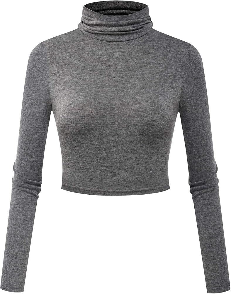 Herou Women Long Sleeve Crop Top Turtleneck Soft Lightweight Basic Slim Fit Tops | Amazon (US)