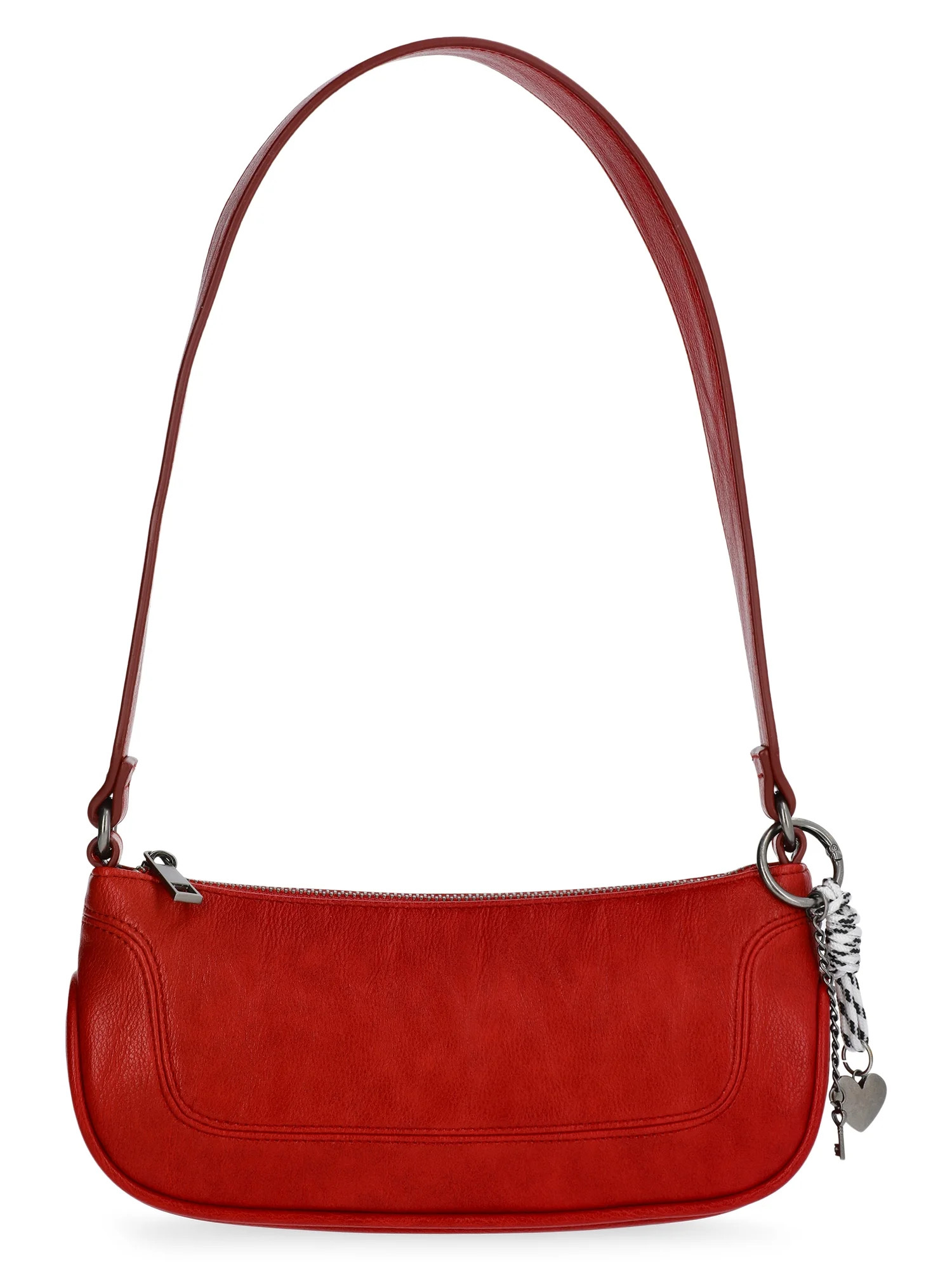 No Boundaries Women's Faux Leather Moto Shoulder Bag with Bag Charm, Carmine Red | Walmart (US)