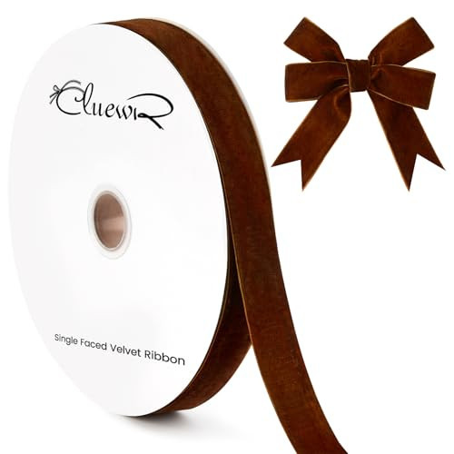 CLUEWR Brown Velvet Ribbon, 1 Inch 25 Yards Spool Ribbon for Christmas Tree Ornaments, Gift Wrapping, Bows Making, Handmade Crafts, Wreath Decoration, Flower Bouquet | Amazon (US)