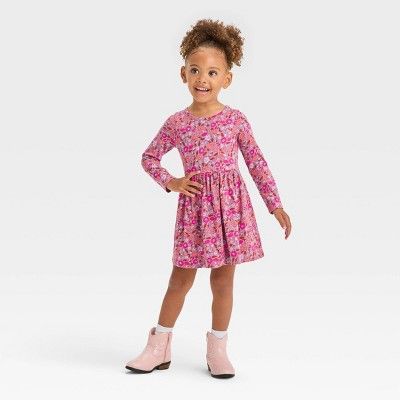 Toddler Girls' Floral Long Sleeve A-Line Dress - Cat & Jack™ Purple | Target