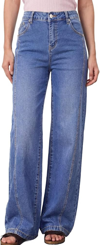 Astylish Women's 2026 High Waisted Wide Leg Jeans Front Seam Straight Denim Pants | Amazon (US)