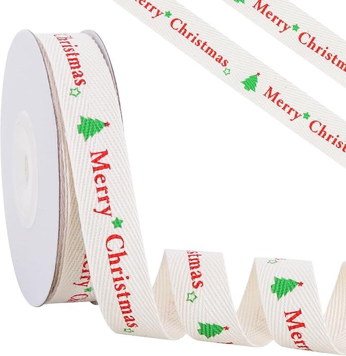 Merry Christmas Cotton Ribbon 5/8 Inch 10 Yards Natural Twill Tape for Gift Wrapping, Baking, Cra... | Amazon (US)