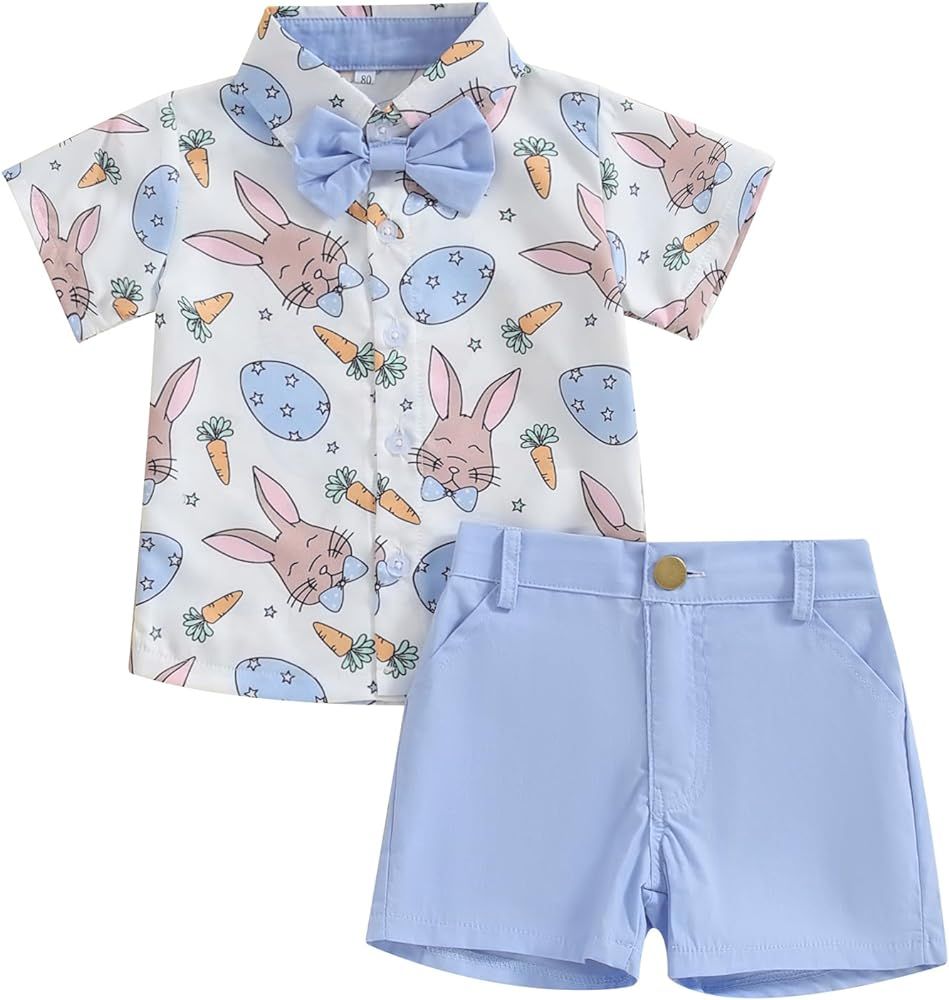 Toddler Baby Boy Summer Clothes Set Easter Bunny Short Sleeve Button Down Shirt Shorts Gentleman ... | Amazon (US)