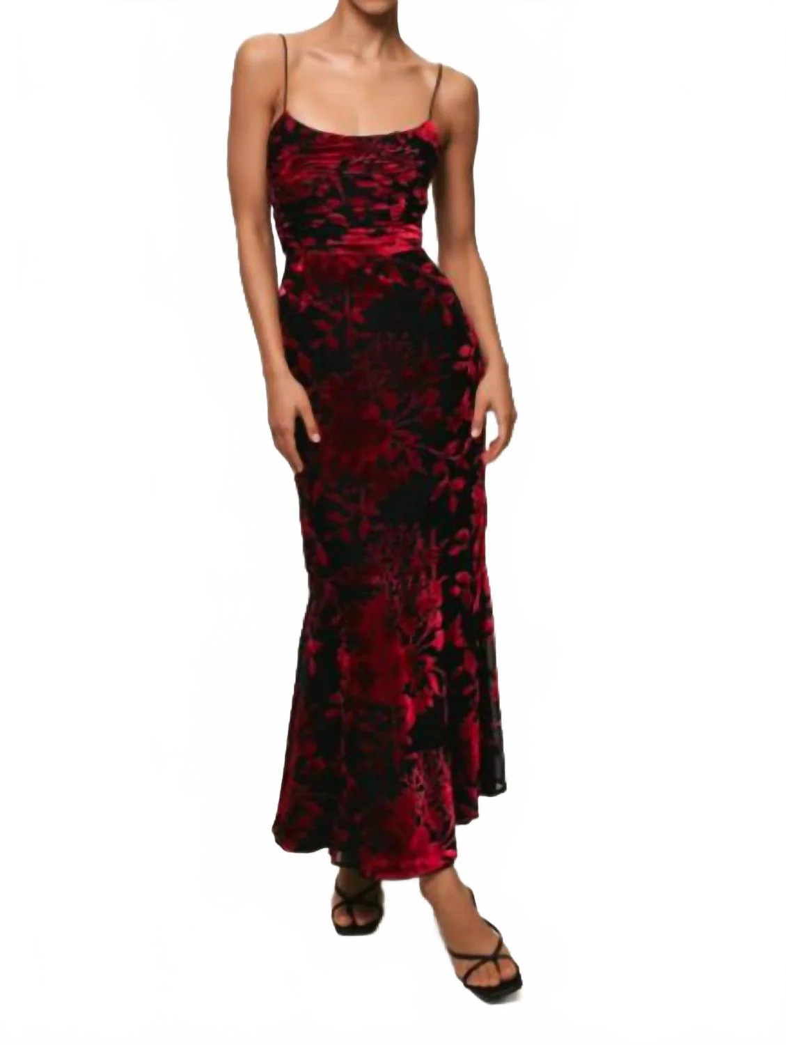 Tylia Ruched Maxi Dress In Black/red Chinoiserie Bouquet | Shop Simon