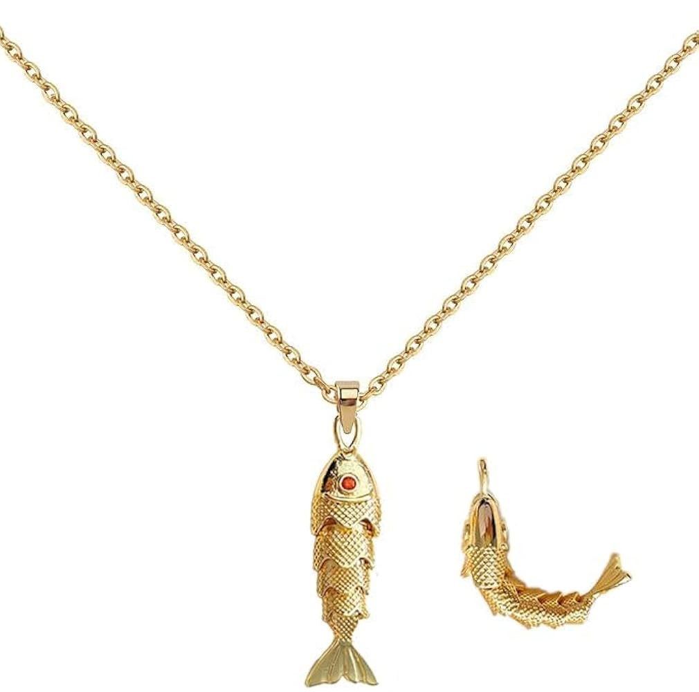 LIU JUN Movable 3D Articulated Fish Necklace, Gold Pave Fish Pisces Sea Lover Lucky Fish Pendant ... | Amazon (US)