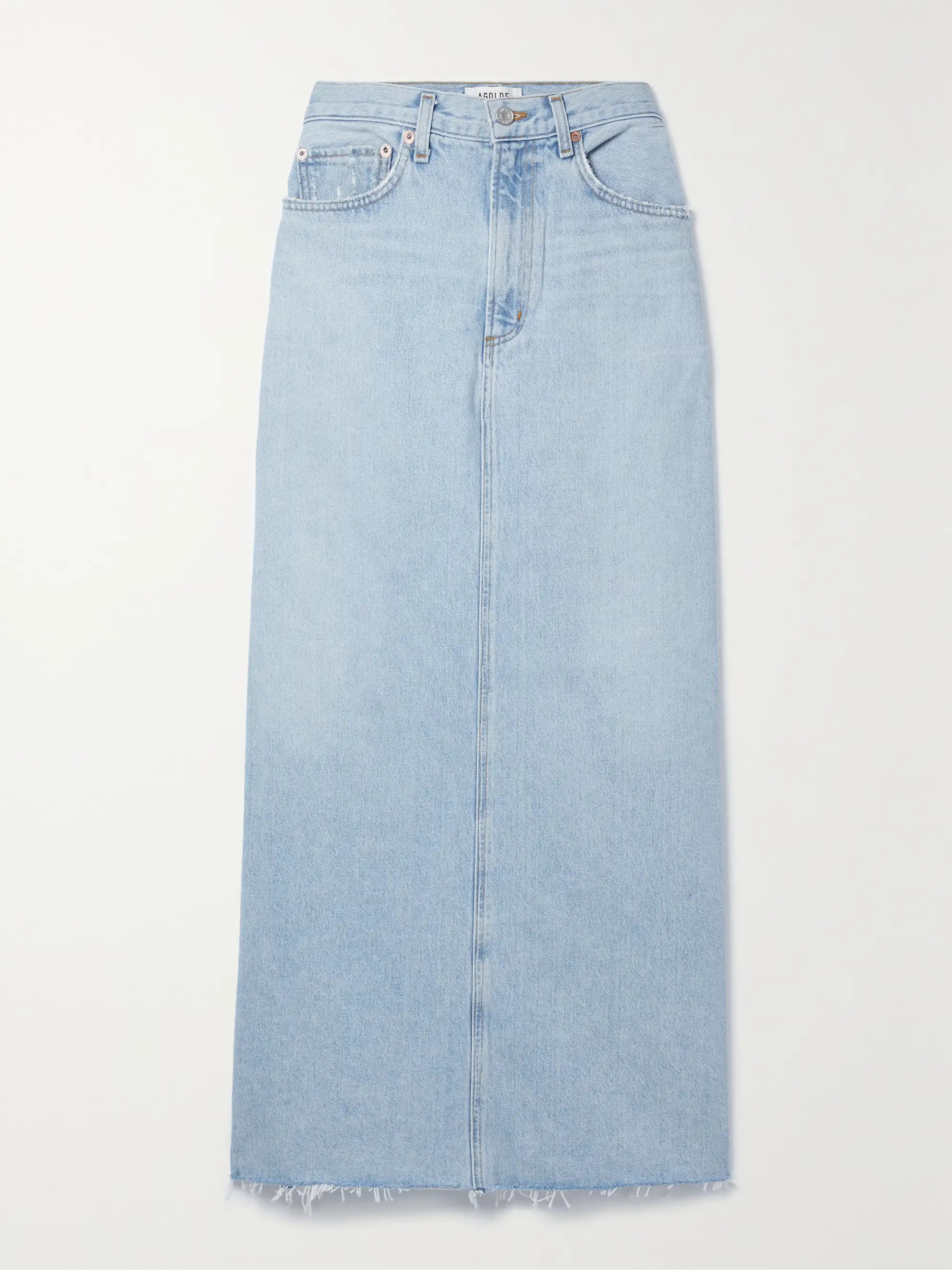 + NET SUSTAIN Hilla frayed organic denim maxi skirt | NET-A-PORTER (US)