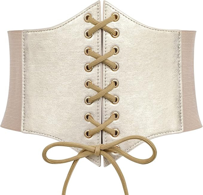 XZQTIVE Black Corset Waist Belt for Women, Wide Elastic Tie Waspie Belt for Dresses 4.7inch | Amazon (US)