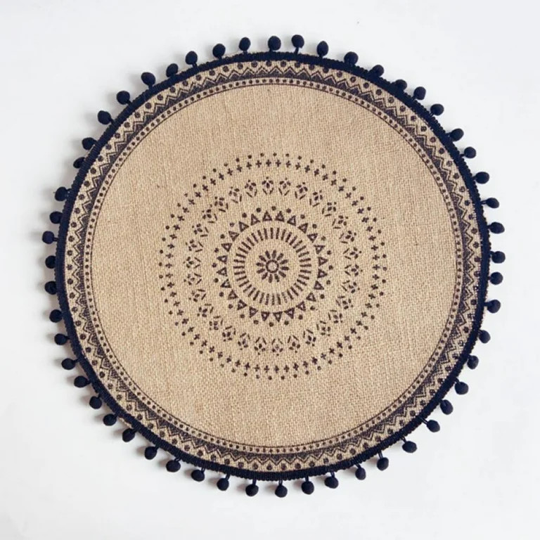 Boho Placemats Set of 4, 15" Mandala Round Placemats for Table Farmhouse Woven Placemat with Pomp... | Walmart (US)