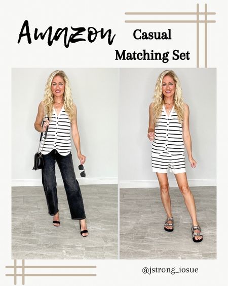 Amazon casual matching set. Buttons are functional, elastic waist band, material is not see through, it’s soft and stretchy. Wear the vest with a pair of jeans and heels for an elevated casual look! 

#LTKstyletip #LTKfindsunder50