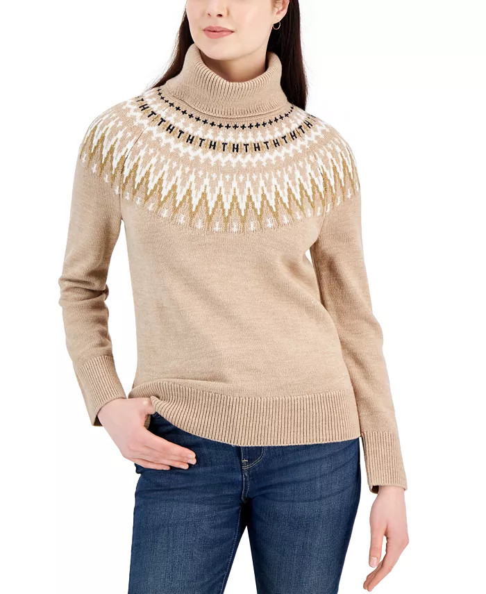 Tommy Hilfiger Women's Turtleneck Long-Sleeve Fair Isle Sweater - Macy's | Macy's
