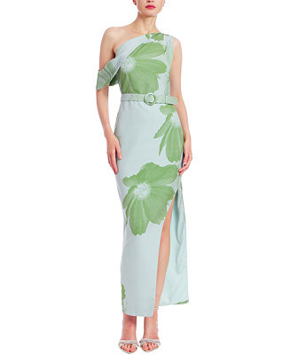 Women's Asymmetric Belted Floral Print Gown | Macy's