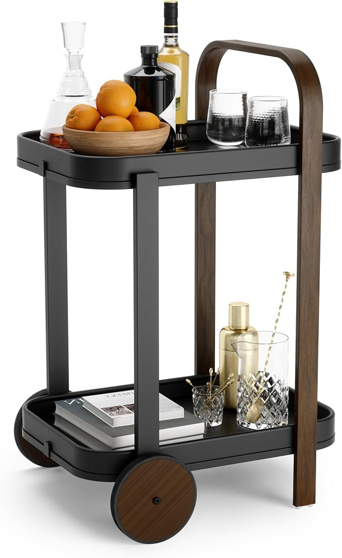 Umbra Bellwood Bar and Serving Cart, Modern 2 Tier Mobile Cart on Wheels with Removable Trays, Bl... | Amazon (CA)