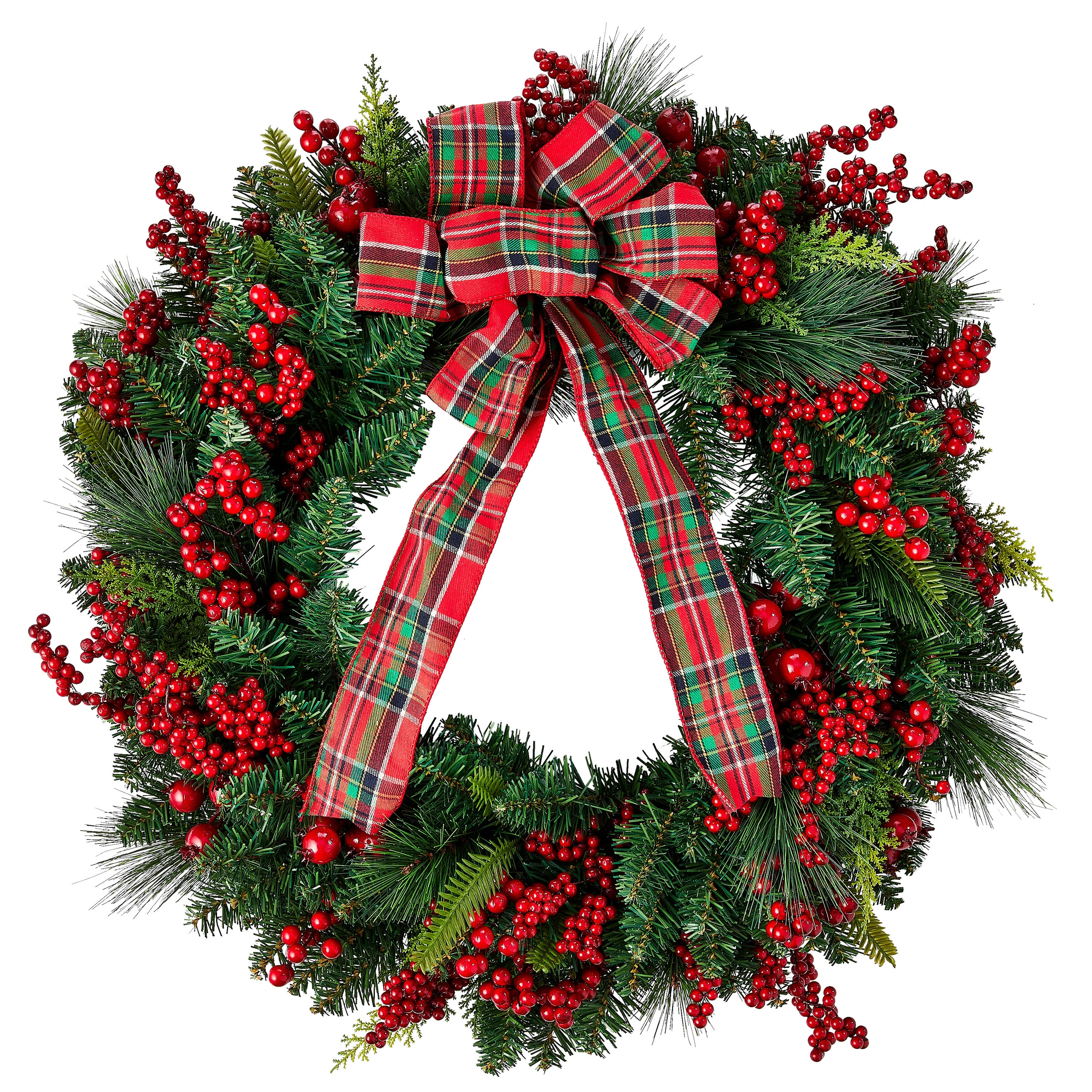 Brand Christmas Bow with Berry Door Decorative Wreath, 26 in x 26 in, by Holiday Time | Walmart (US)