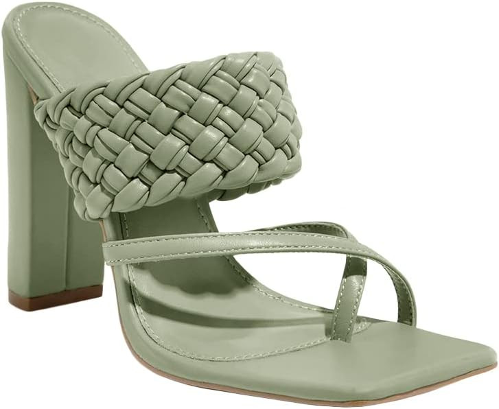 Dghaixing Women's Heeled Sandals Square Toe Block Heel Braided Backless High Heel Thong Sandals C... | Amazon (US)
