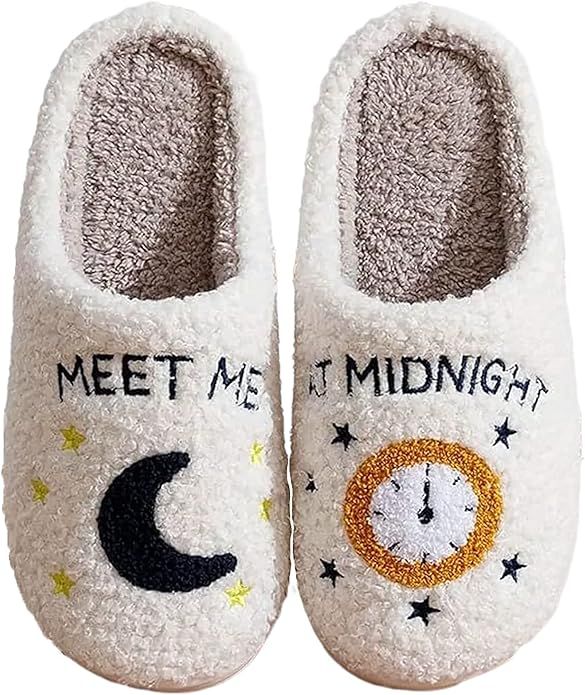 DakinFu Unisex Meet Me at Midnight Slippers Fuzzy Warm House Slippers Winter Indoor Outdoor Shoes | Amazon (US)
