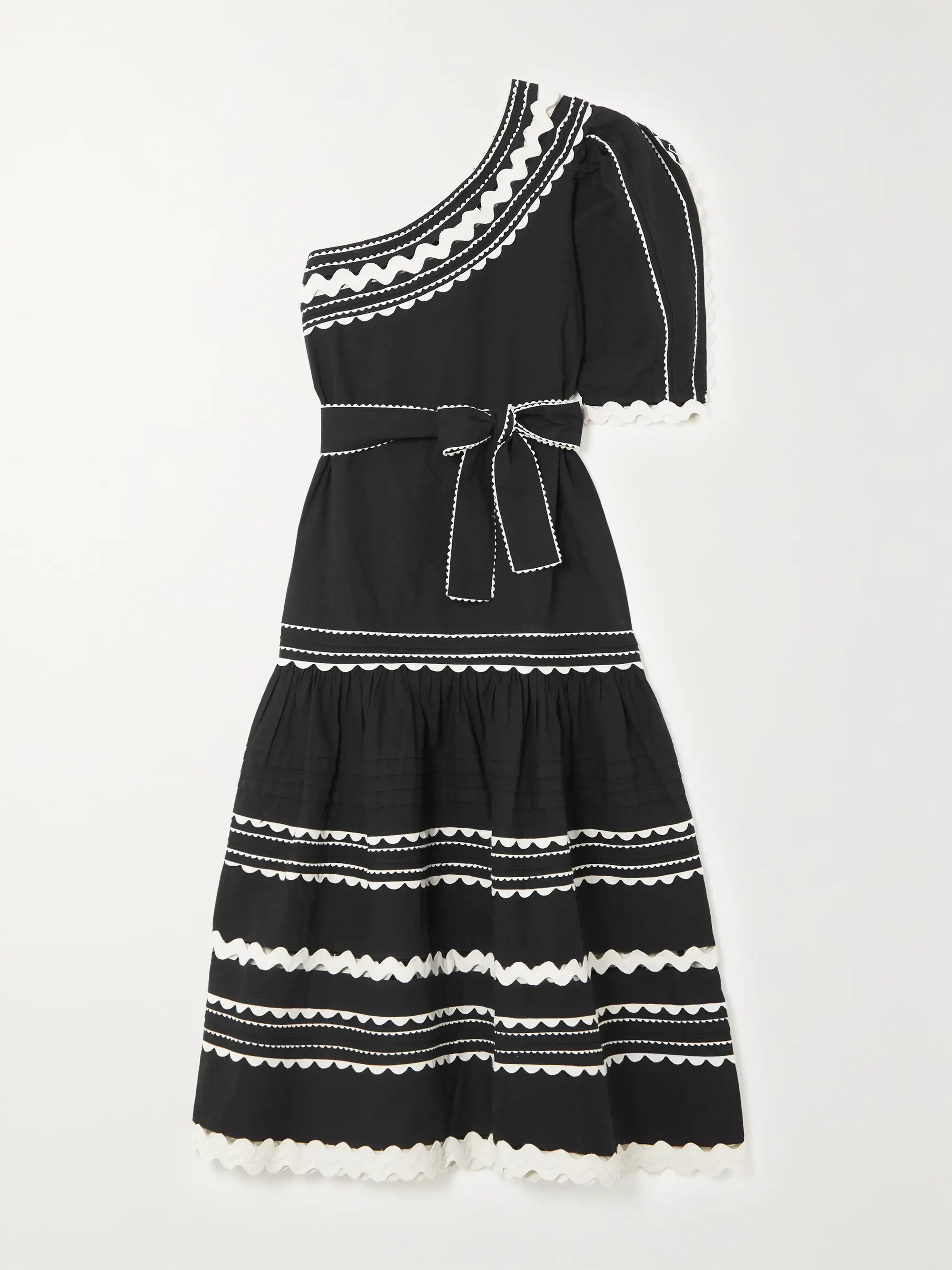 Ryleigh one-shoulder ric rac-trimmed cotton midi dress | NET-A-PORTER (US)