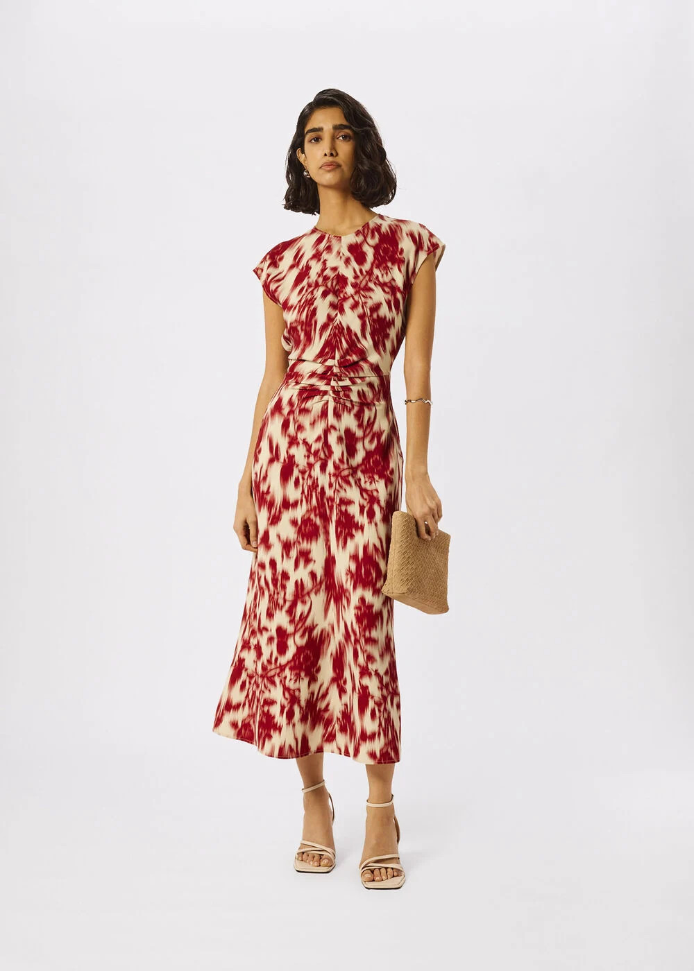 Red/Multi Blurred Floral Crepe Dress | WHISTLES | Whistles UK | | Whistles