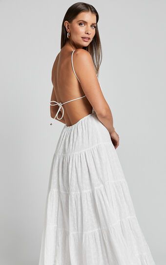 Edyta Maxi Dress - Ruched Tiered Dress in White | Showpo (US, UK & Europe)