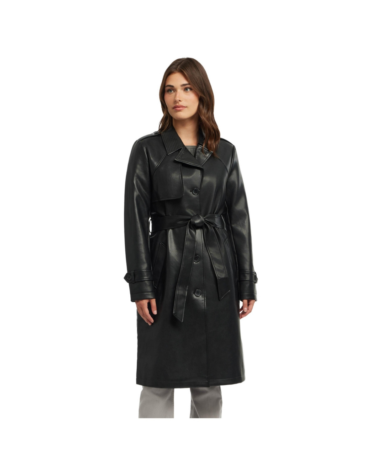 Ellen Tracy Women's Faux Leather Trench Coat - Black | Macy's