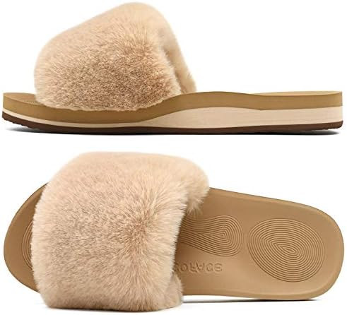 COFACE Womens Slippers with Arch Support Comfy Open Toe Fuzzy Woman House Shoes Plantar Fasciitis... | Amazon (US)