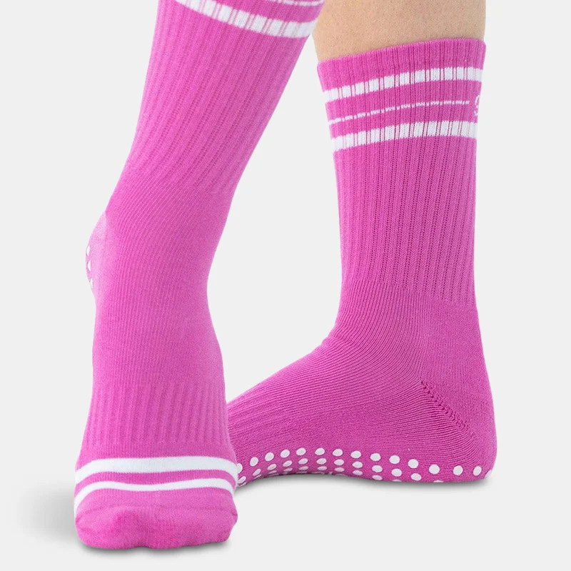 Great Soles Jess Crew Grip Sock - Pink/White - Pink - FITS MOST WOMEN SIZES 6-10 | Verishop