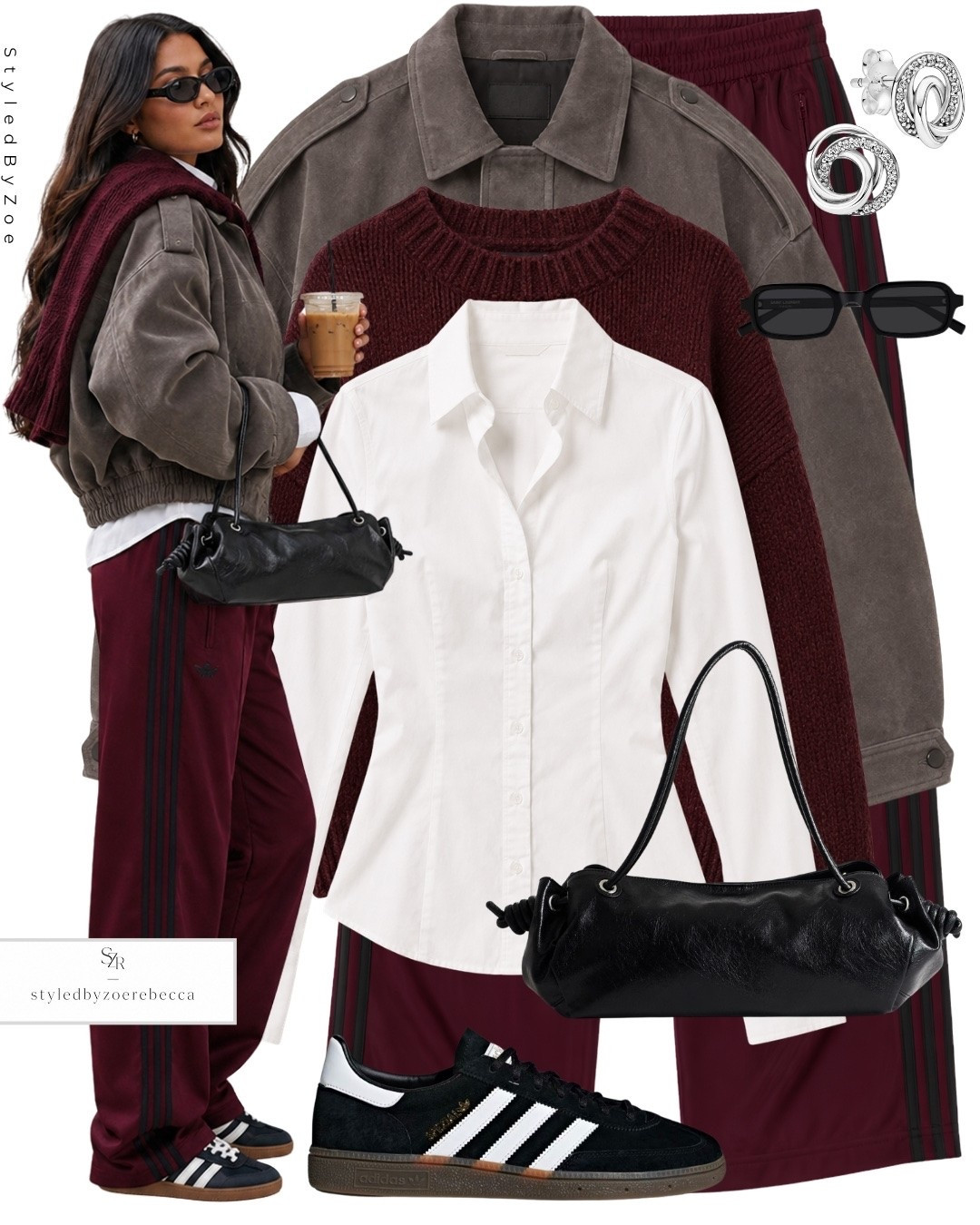 Burgundy autumn outfit idea 🍂 Styling Adidas track pants with a white shirt, burgundy knit and oversized brown bomber jacket for an easy sporty autumn look. Finished with black Adidas trainers and a slouchy shoulder bag 🤎

#AutumnOutfitIdeas #BurgundyOutfit #AdidasStyle #SportyChic #TransitionalOutfits #falloutfits

#LTKuk #LTKautumn #LTKsummer