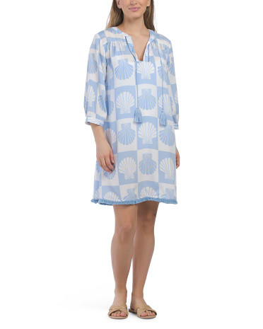 Printed Silky Crepe Midi Fringe Cover-up Tunic | TJ Maxx