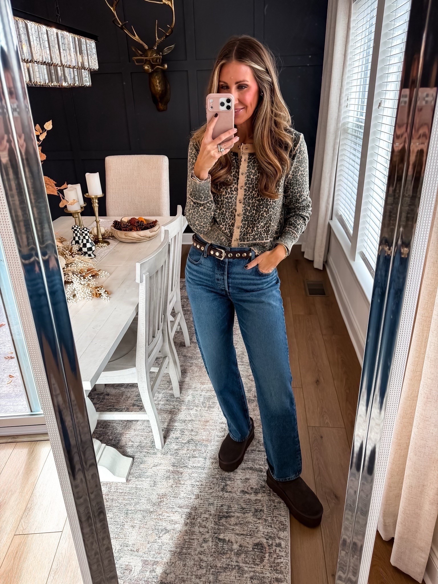 Leopard print cardigan styled with jeans and a pair of fuzzy boots, an easy and put together daytime look

Cozy vibes, casual look, women’s sweater, themominstyle

#LTKootd #LTKSeasonal #LTKFindsUnder100