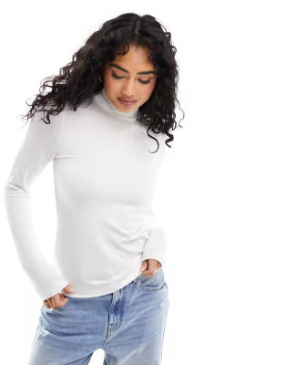 & Other Stories long sleeve high neck stretch top in soft white | ASOS (Global)