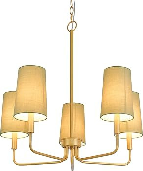 Chandelier, Gold with Muted Green Linen Fabric Shade, Farmhouse Linear Island Lighting Fixture fo... | Amazon (US)