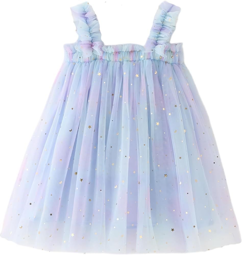 Baby Girl Tutu Rainbow Dresses, Toddler Tulle Sleeveless Sequin Stars Dress, Princess Layered Sof... | Amazon (US)