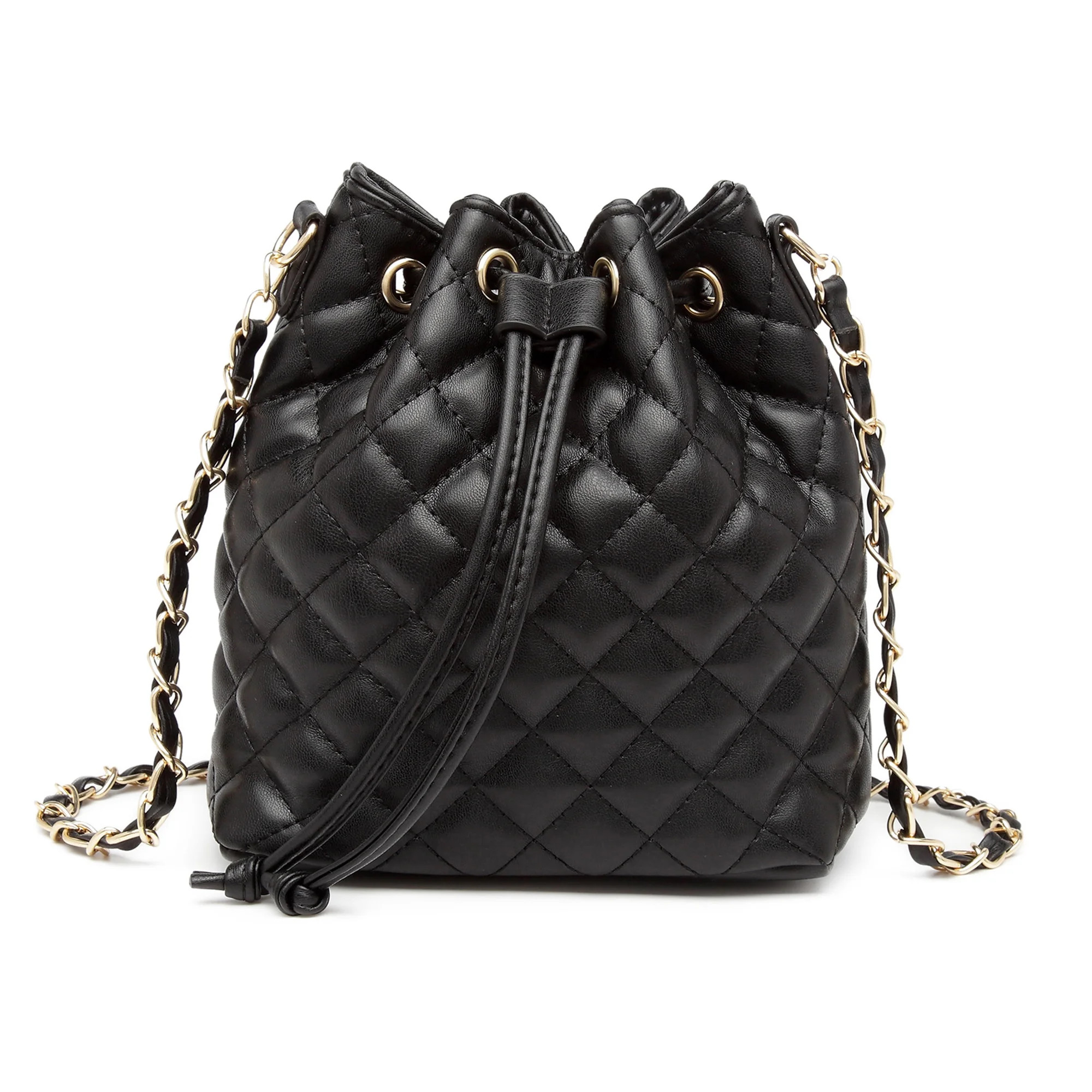 Poppy Women's Vegan Leather Quilted Crossbody Shoulder Purse Drawstring Bucket Bag Messenger Bag | Walmart (US)