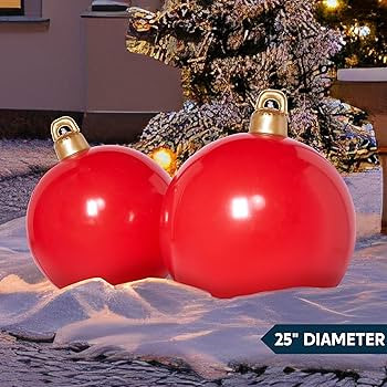 JOIEDOMI 2 Pcs Huge Inflatable Christmas Balls, 25 Inch Red Christmas Blow Ups Ornament Balls, Xm... | Amazon (US)