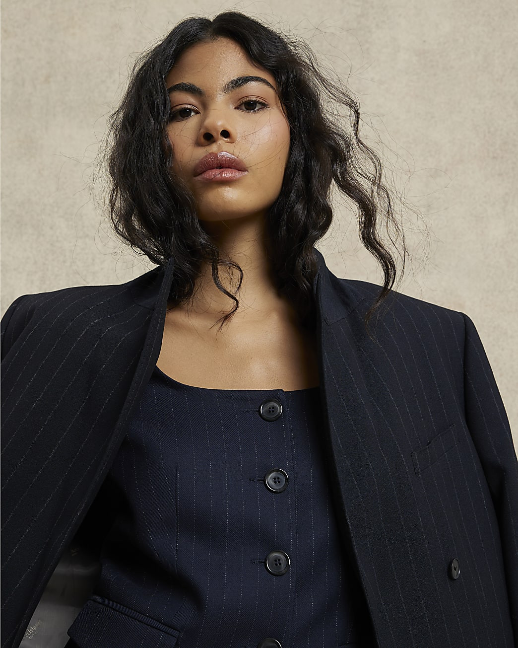 Navy Stripe Scoop Neck Blazer | River Island UK & IE