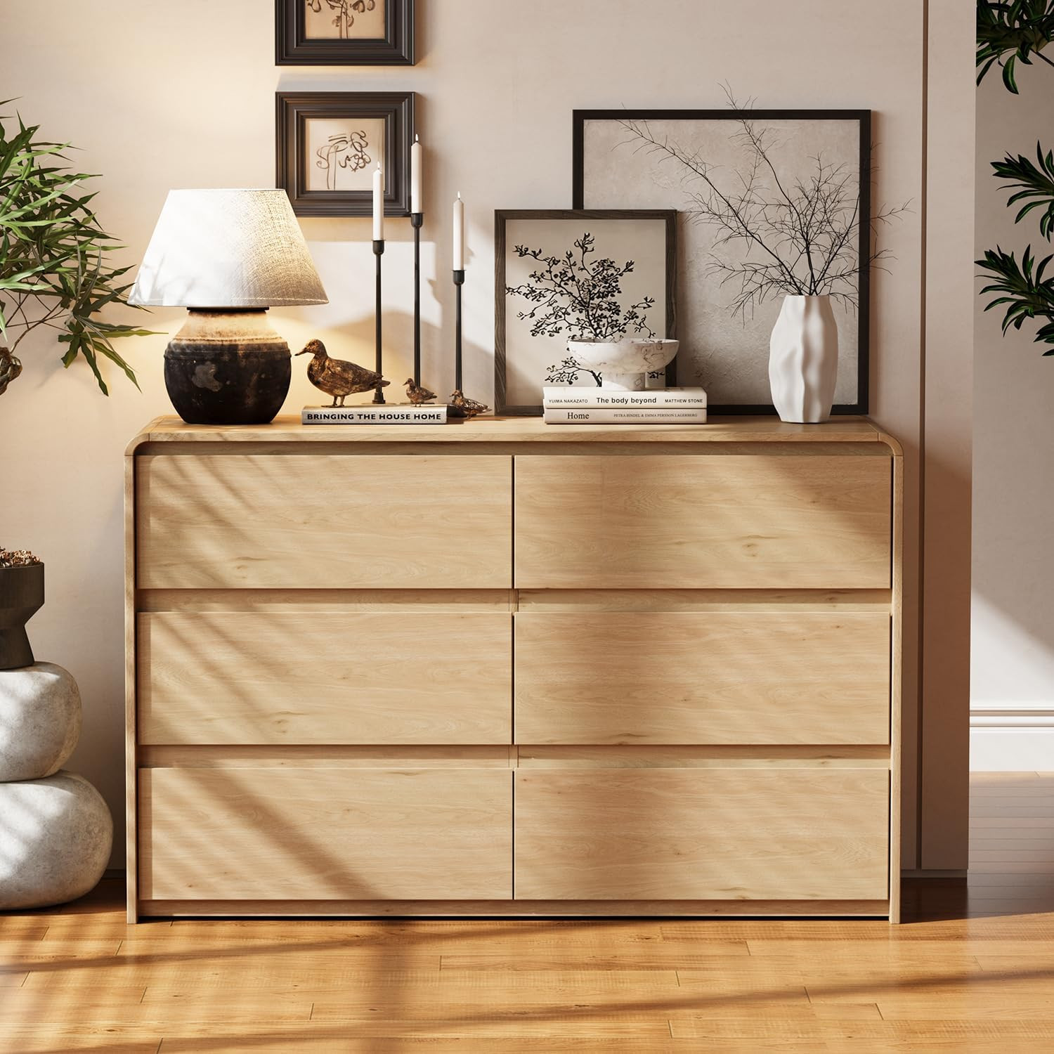 6 Drawer Dresser for Bedroom, Curved Edge Design Modern Dressers & Chest of Drawers, 47" Wide Dresser Natural Oak | Amazon (US)